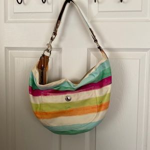 Coach Watercolor Hampton Striped Zip Shoulder Hobo Bag Purse Y2K